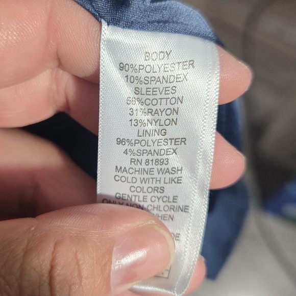 H By Halston Faux Suede Jacket W/Sweater Sleeves BLUE Sz 10 - Picture 9 of 11